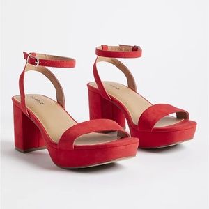 Torrid Sandals 7 WW Wide Red Block Chunky Heel Platform Ankle Straps Shoes NEW